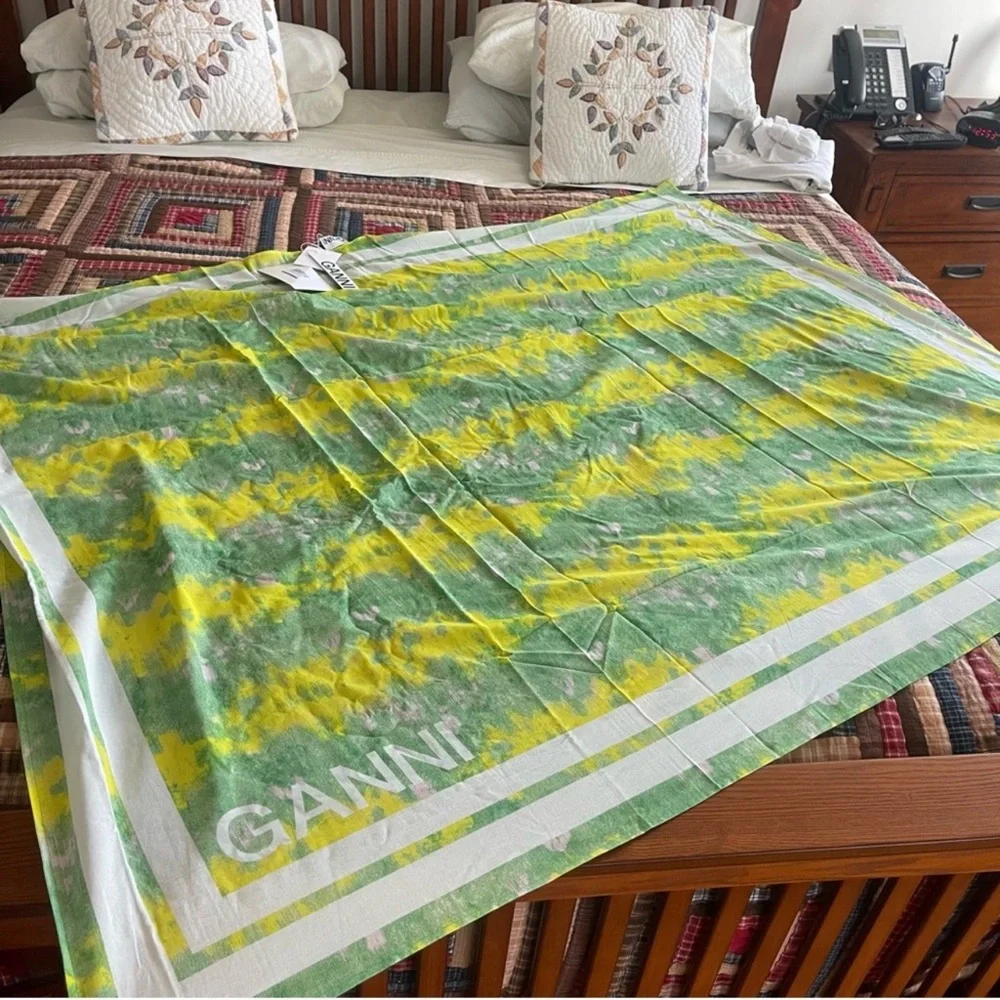 NWT Ganni Tie-dye Voile Scarf organic cotton green and yellow